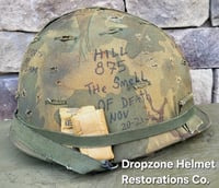 Image 4 of Vietnam M-1C Helmet & Paratrooper liner Mitchell Camo Cover. DEATH FROM ABOVE. 