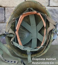 Image 15 of Vietnam M-1C Helmet & Paratrooper liner Mitchell Camo Cover. DEATH FROM ABOVE. 