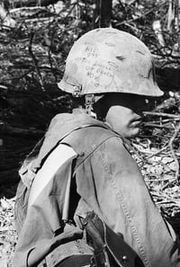 Image 22 of Vietnam M-1C Helmet & Paratrooper liner Mitchell Camo Cover. DEATH FROM ABOVE. 