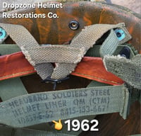 Image 21 of Vietnam M-1C Helmet & Paratrooper liner Mitchell Camo Cover. WIDOW MAKER.