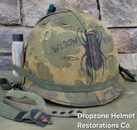 Image 7 of Vietnam M-1C Helmet & Paratrooper liner Mitchell Camo Cover. WIDOW MAKER.