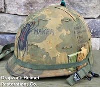 Image 9 of Vietnam M-1C Helmet & Paratrooper liner Mitchell Camo Cover. WIDOW MAKER.