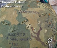 Image 13 of Vietnam M-1C Helmet & Paratrooper liner Mitchell Camo Cover. WIDOW MAKER.