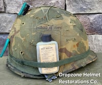 Image 10 of Vietnam M-1C Helmet & Paratrooper liner Mitchell Camo Cover. WIDOW MAKER.