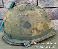 Image 2 of Vietnam M-1C Helmet & Paratrooper liner Mitchell Camo Cover. WIDOW MAKER.
