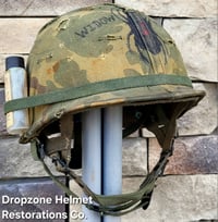 Image 1 of Vietnam M-1C Helmet & Paratrooper liner Mitchell Camo Cover. WIDOW MAKER.
