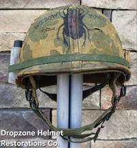 Image 5 of Vietnam M-1C Helmet & Paratrooper liner Mitchell Camo Cover. WIDOW MAKER.