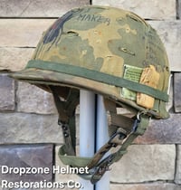Image 3 of Vietnam M-1C Helmet & Paratrooper liner Mitchell Camo Cover. WIDOW MAKER.