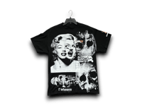 Image 1 of Custom upcycled reworked screen print Princeton black T shirt - Evil Monroe, Skull