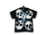 Image 1 of Custom upcycled reworked screen print black T shirt - Skull, heavy metal 