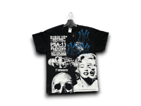 Image 1 of Custom upcycled reworked screen print black T shirt - Evil Monroe, Skull, NY
