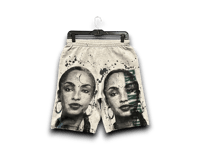 Image 1 of Custom upcycled reworked screen print gray sweatshorts - Sade Adu, black panther party 