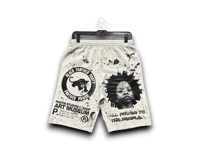 Image 2 of Custom upcycled reworked screen print gray sweatshorts - Sade Adu, black panther party 