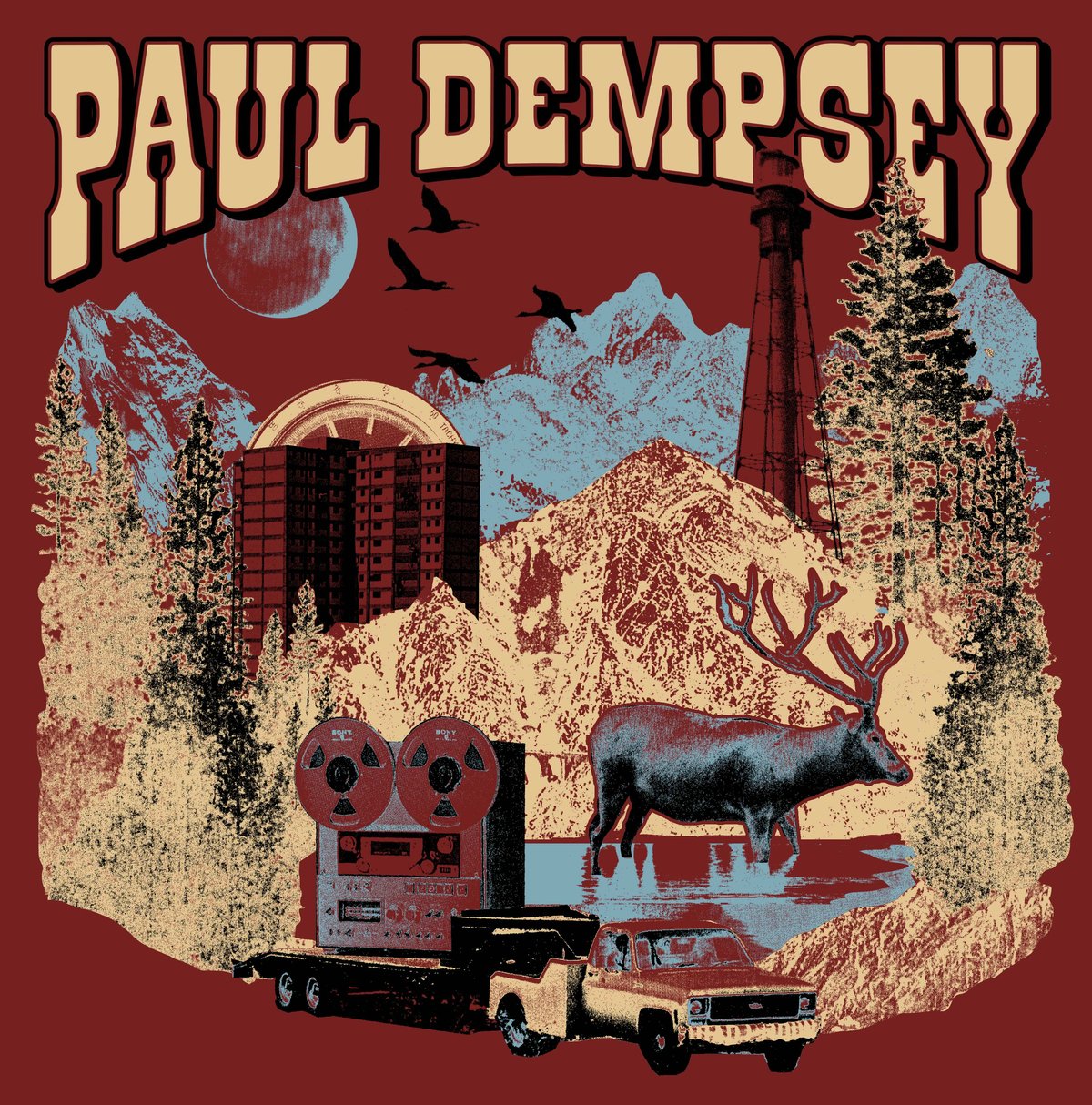 Image of Copy of Paul Dempsey Shotgun Karaoke Vol II Tour tee on burgundy