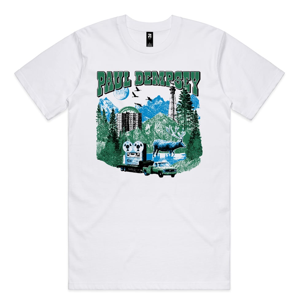 Image of Paul Dempsey Shotgun Karaoke Vol II Tour tee on white