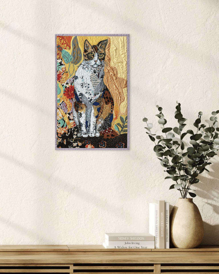 An Important Character – Original Cat Art Quilt, Colorful Pet Portrait, 58.5x37.5cm Image 8
