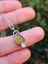 Image 6 of Ready to ship! Jewelled Seaglass Necklace  - Olive Green 