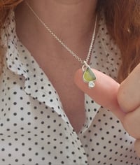 Image 5 of Ready to ship! Jewelled Seaglass Necklace  - Olive Green 
