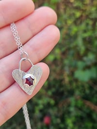 Image 3 of Ready to ship! 'Queen of Hearts ' Sterling Silver Heart Necklace with Garnet Gemstone 