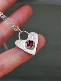 Image 1 of Ready to ship! 'Queen of Hearts ' Sterling Silver Heart Necklace with Garnet Gemstone 