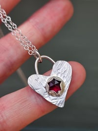 Image 7 of Ready to ship! 'Queen of Hearts ' Sterling Silver Heart Necklace with Garnet Gemstone 