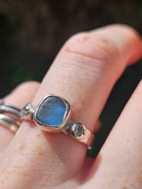 Image 1 of Ready to ship! UK ring size R and US size 9 Cornish Seaglass and sparkly Cubic Zirconia Ring