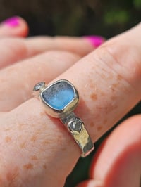 Image 11 of Ready to ship! UK ring size R and US size 9 Cornish Seaglass and sparkly Cubic Zirconia Ring