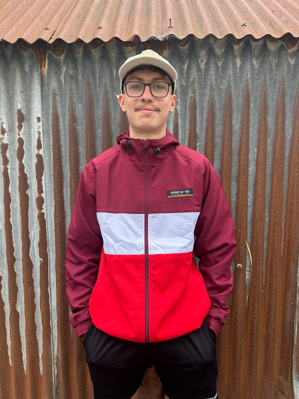 Image of Spirit of 58’ Ripstop Anorak in Maroon, White and Red