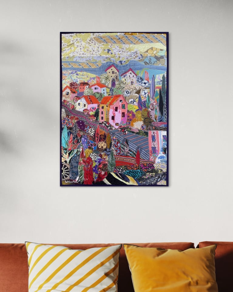 The World in a Pink Color - Modern fiber wall art, Landscape art, Textile panno design, 81x57cm