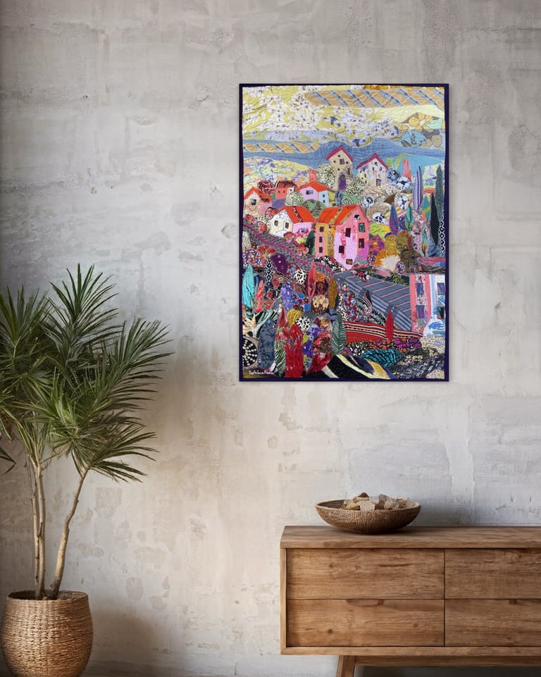 The World in a Pink Color - Modern fiber wall art, Landscape art, Textile panno design, 81x57cm Image 8