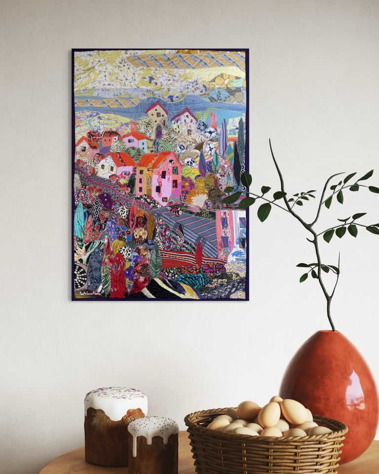 The World in a Pink Color - Modern fiber wall art, Landscape art, Textile panno design, 81x57cm Image 5
