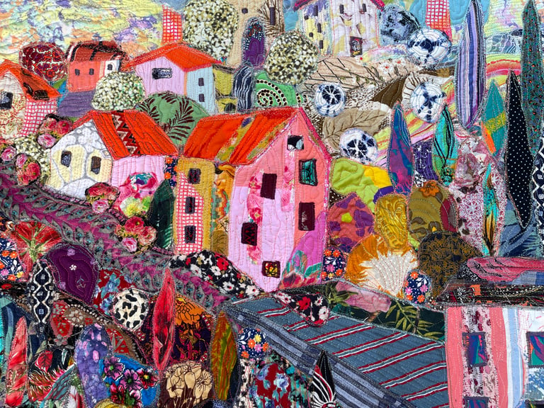 The World in a Pink Color - Modern fiber wall art, Landscape art, Textile panno design, 81x57cm Image 2