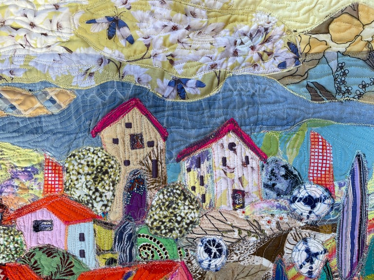 The World in a Pink Color - Modern fiber wall art, Landscape art, Textile panno design, 81x57cm Image 10