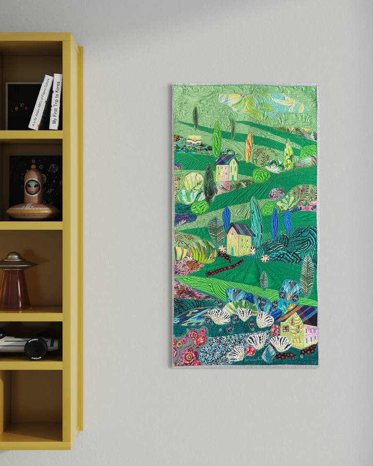 Large art quilt -'On the Emerald Meadows' - Interior Unique Decor Masterpiece, 85x44cm Image 16
