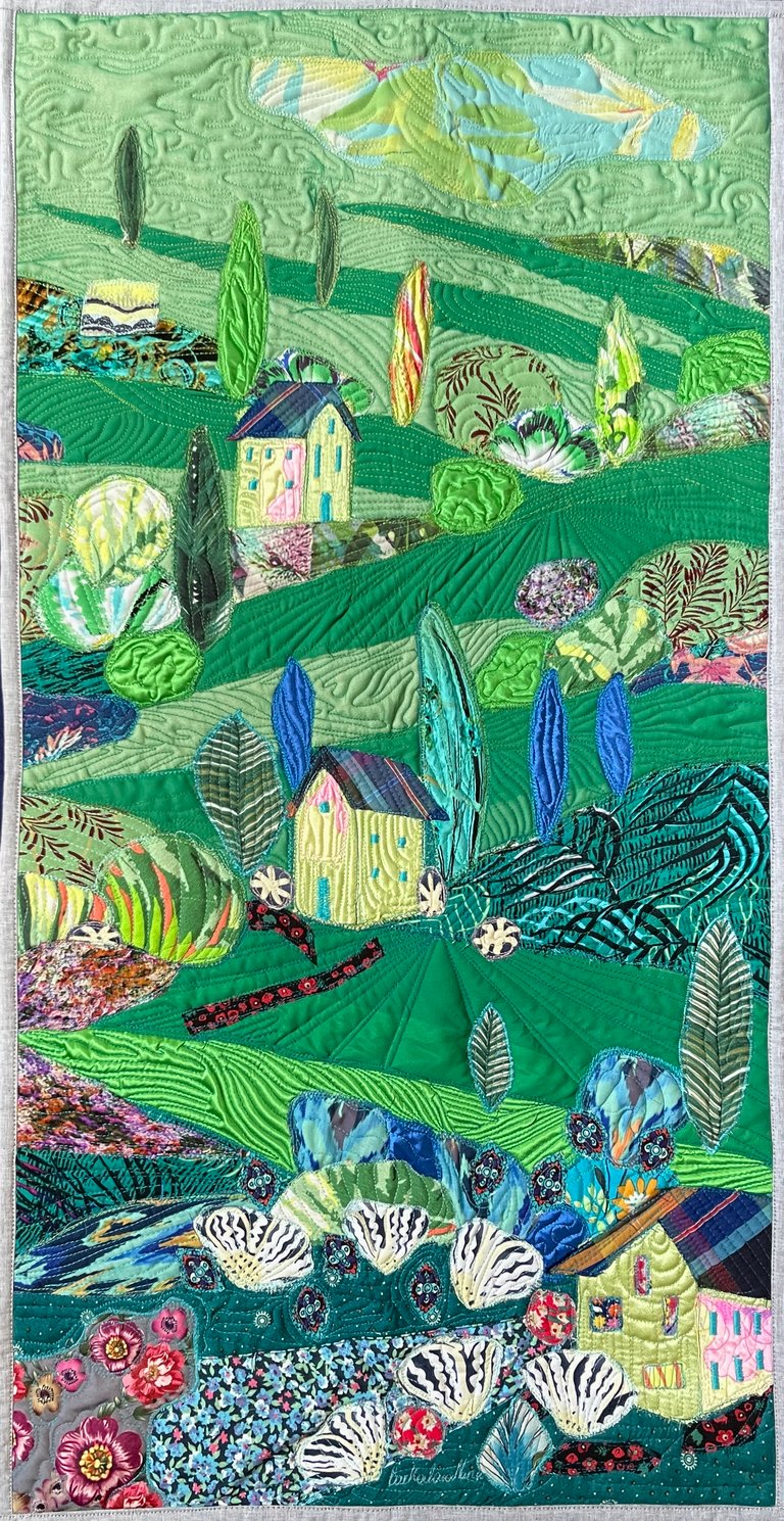 Large art quilt -'On the Emerald Meadows' - Interior Unique Decor Masterpiece, 85x44cm Image 5