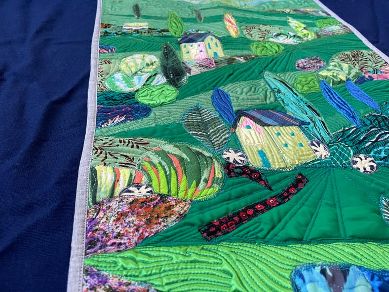 Large art quilt -'On the Emerald Meadows' - Interior Unique Decor Masterpiece, 85x44cm Image 7