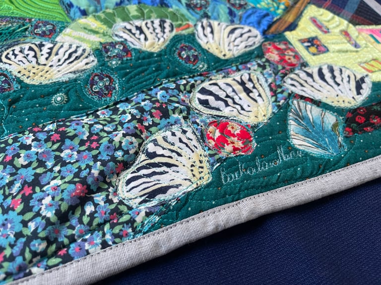 Large art quilt -'On the Emerald Meadows' - Interior Unique Decor Masterpiece, 85x44cm Image 8