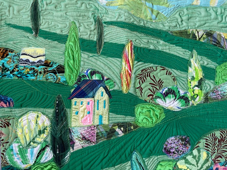 Large art quilt -'On the Emerald Meadows' - Interior Unique Decor Masterpiece, 85x44cm Image 17