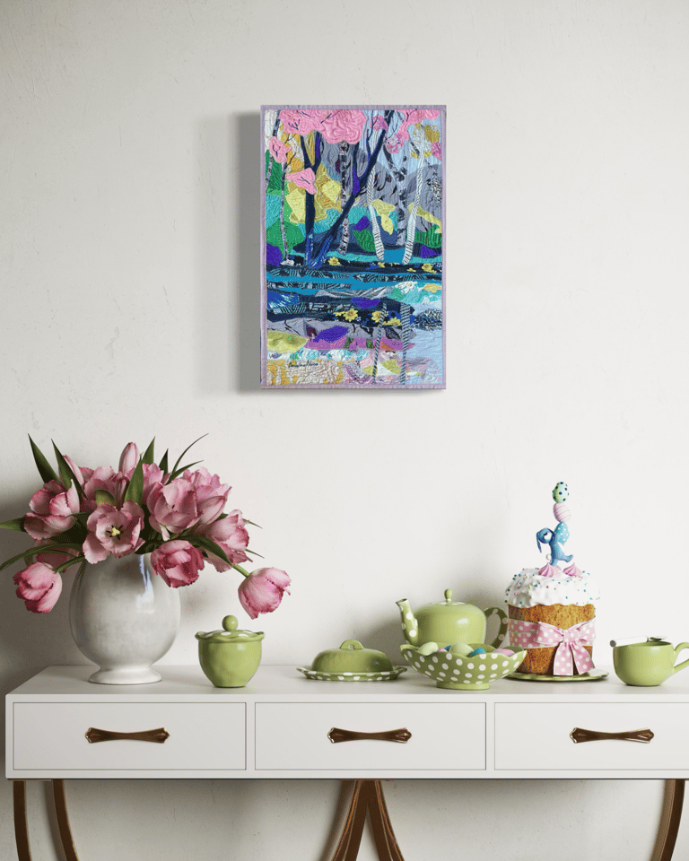 The Wet Garden - Original Textile Landscape Art Quilt, Woodland Wall Art, 52x34cm Image 7
