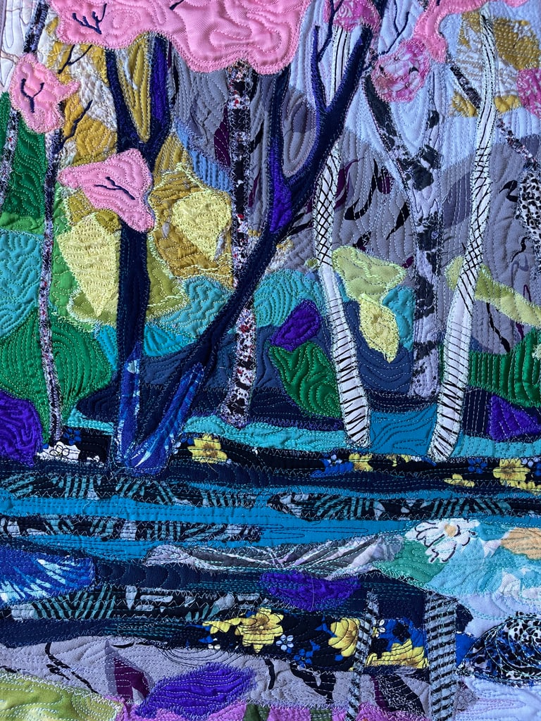 The Wet Garden - Original Textile Landscape Art Quilt, Woodland Wall Art, 52x34cm Image 4
