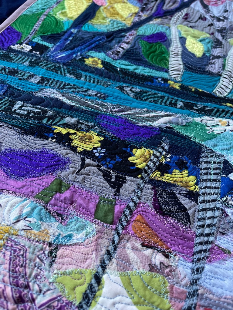 The Wet Garden - Original Textile Landscape Art Quilt, Woodland Wall Art, 52x34cm Image 6