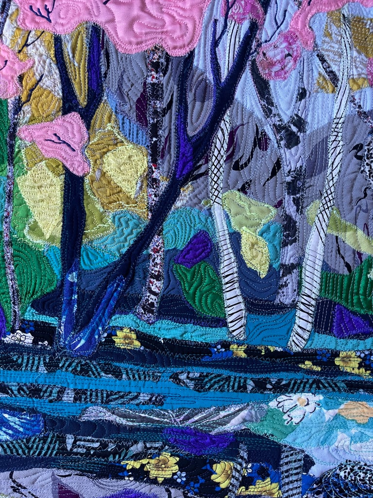 The Wet Garden - Original Textile Landscape Art Quilt, Woodland Wall Art, 52x34cm Image 2