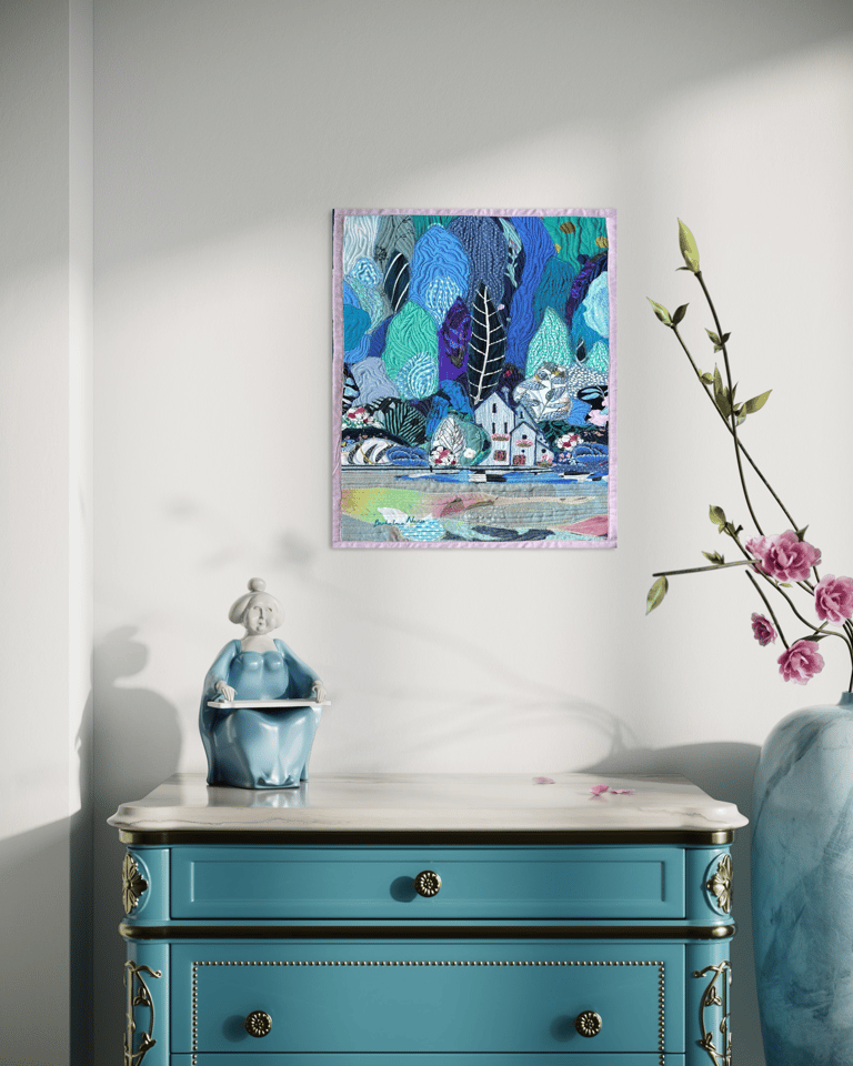 After the Clouds – Original Textile Landscape Art Quilt, Nature Inspired Home Decor, 50x42cm Image 2