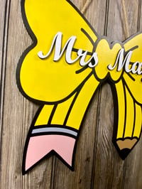 Image 3 of Personalized Pencil Bow Teacher Door Hanger