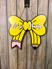 Image 2 of Personalized Pencil Bow Teacher Door Hanger