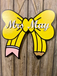Image 1 of Personalized Pencil Bow Teacher Door Hanger
