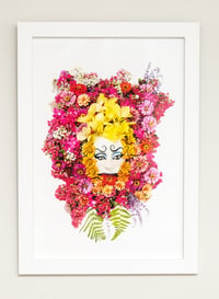 Image 1 of White Framed 12x18 Archival Print of Mask Bouquet Print