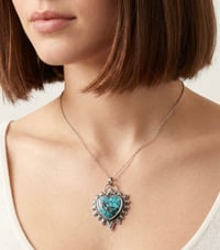 Image 4 of Sterling Silver Turquoise Heart Pendant Necklace