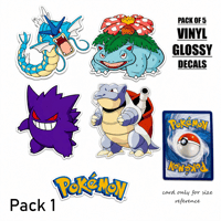Image 1 of Paquete de 5 Stickers de Pokémon a Prueba de Agua