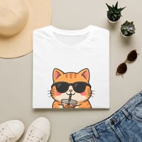 Image 1 of Cat Mom Fuel T-Shirt — Cute Sunglasses Cat Drinking Coffee
